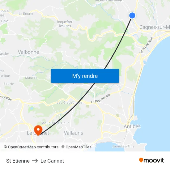 St Etienne to Le Cannet map