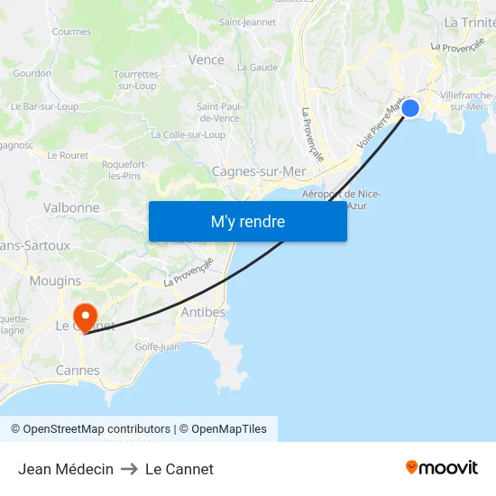 Jean Médecin to Le Cannet map