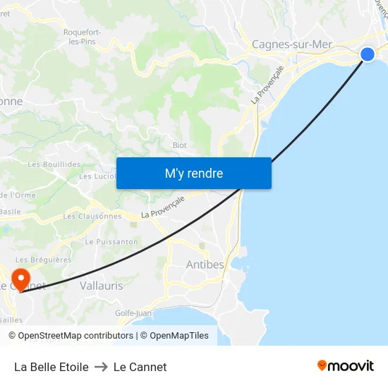 La Belle Etoile to Le Cannet map