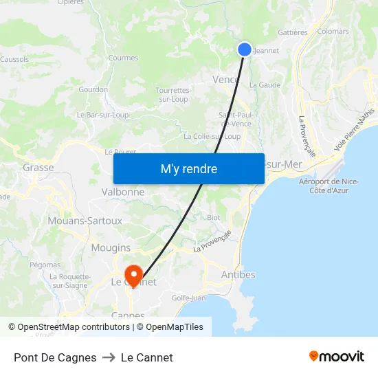 Pont De Cagnes to Le Cannet map