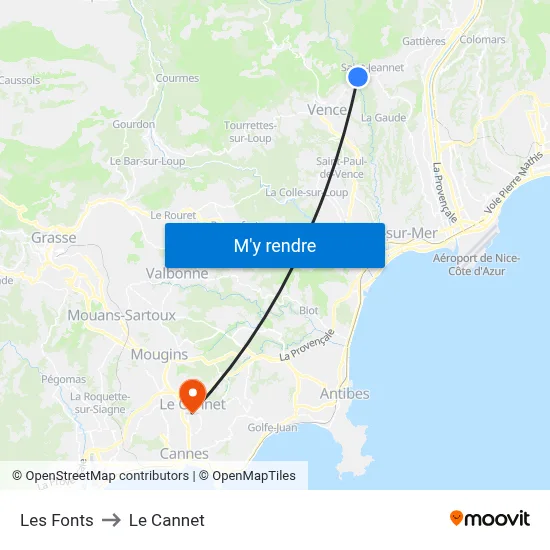 Les Fonts to Le Cannet map