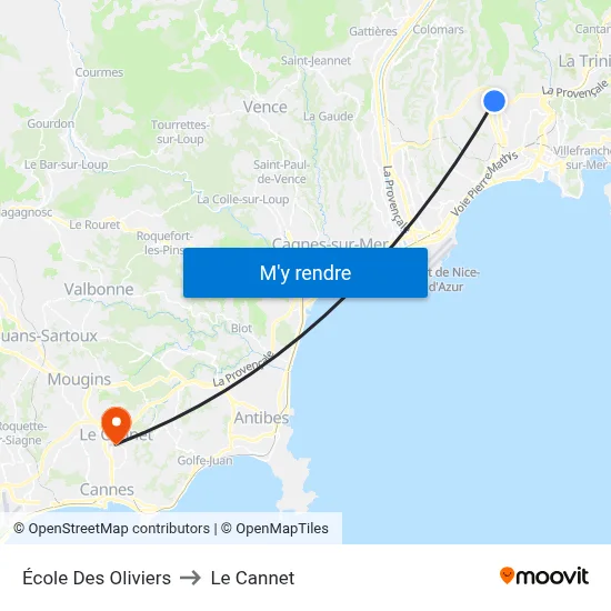 École Des Oliviers to Le Cannet map