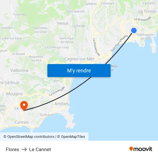 Flores to Le Cannet map