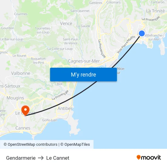 Gendarmerie to Le Cannet map