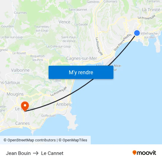 Jean Bouin to Le Cannet map