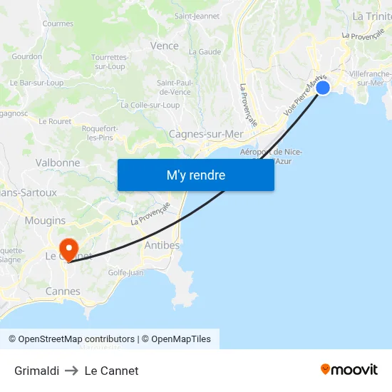 Grimaldi to Le Cannet map