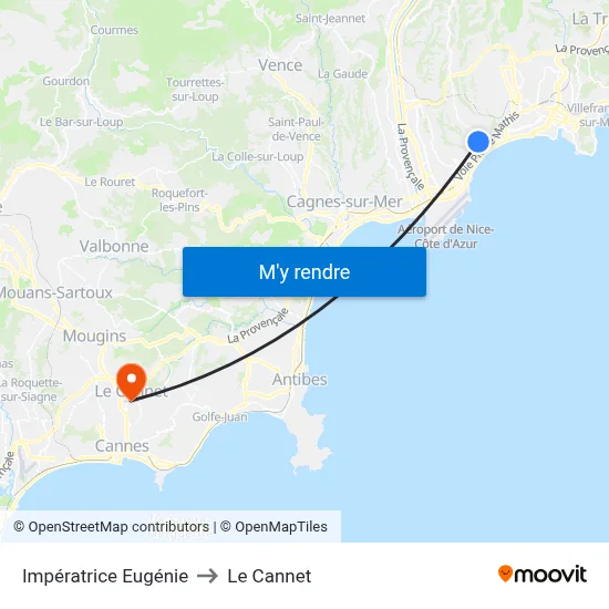 Impératrice Eugénie to Le Cannet map