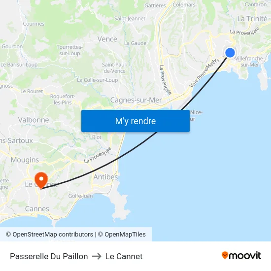 Passerelle Du Paillon to Le Cannet map