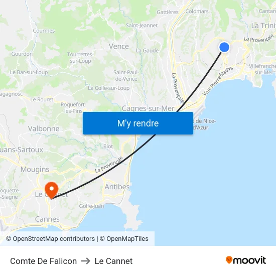 Comte De Falicon to Le Cannet map