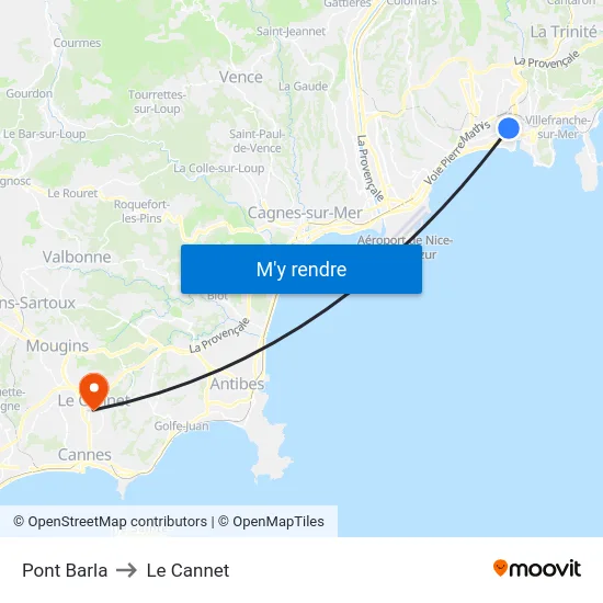 Pont Barla to Le Cannet map