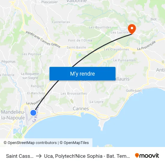 Saint Cassien to Uca, Polytech'Nice Sophia - Bat. Templiers 1 map