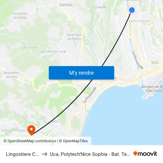 Lingostiere Cpzou to Uca, Polytech'Nice Sophia - Bat. Templiers 1 map