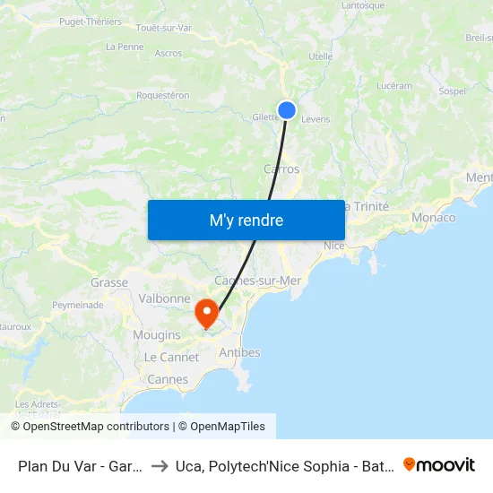 Plan Du Var - Gare Cpzou to Uca, Polytech'Nice Sophia - Bat. Templiers 1 map
