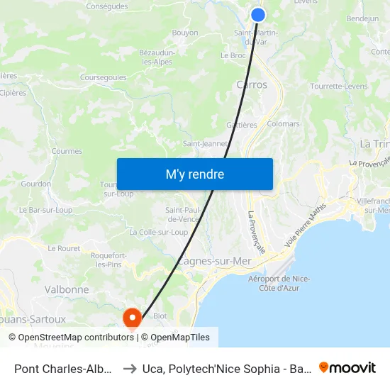 Pont Charles-Albert Cpzou to Uca, Polytech'Nice Sophia - Bat. Templiers 1 map