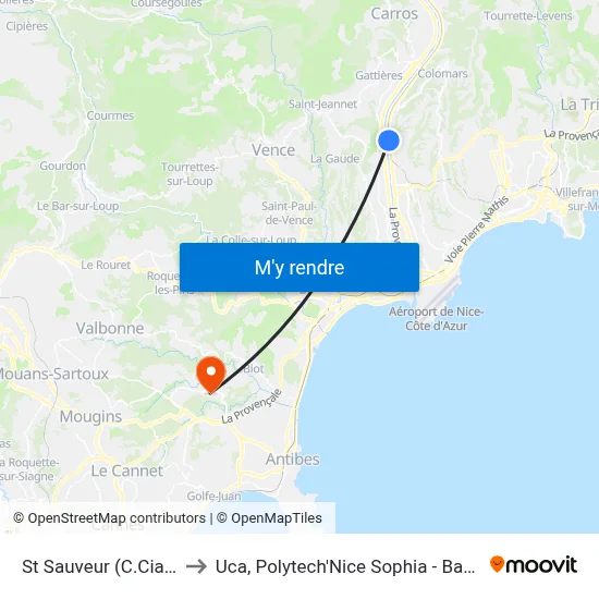 St Sauveur (C.Cial) Cpzou to Uca, Polytech'Nice Sophia - Bat. Templiers 1 map