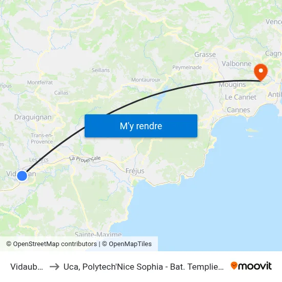 Vidauban to Uca, Polytech'Nice Sophia - Bat. Templiers 1 map