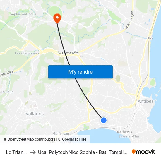 Le Trianon to Uca, Polytech'Nice Sophia - Bat. Templiers 1 map