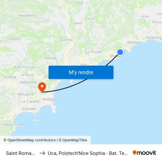 Saint Roman MC to Uca, Polytech'Nice Sophia - Bat. Templiers 1 map