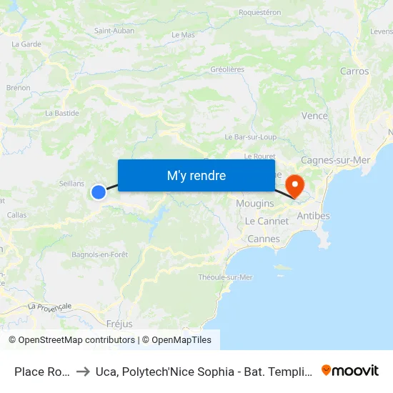 Place Roux to Uca, Polytech'Nice Sophia - Bat. Templiers 1 map