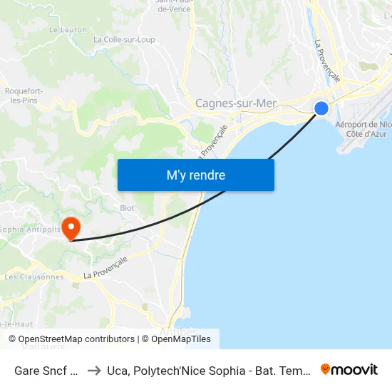 Gare Sncf Rn7 to Uca, Polytech'Nice Sophia - Bat. Templiers 1 map
