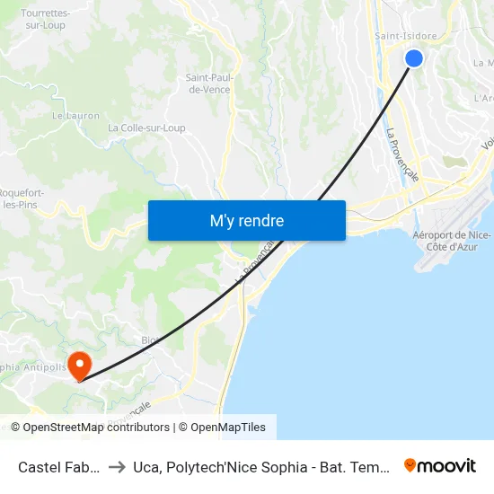 Castel Fabron to Uca, Polytech'Nice Sophia - Bat. Templiers 1 map