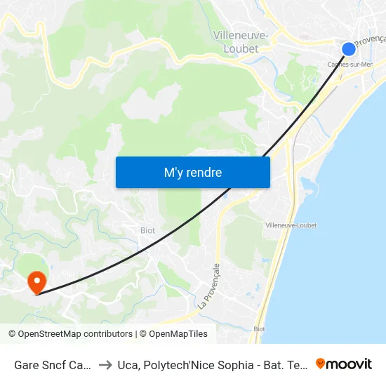 Gare Sncf Cagnes to Uca, Polytech'Nice Sophia - Bat. Templiers 1 map