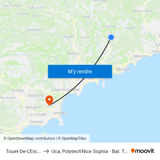 Touet-De-L'Escarène to Uca, Polytech'Nice Sophia - Bat. Templiers 1 map