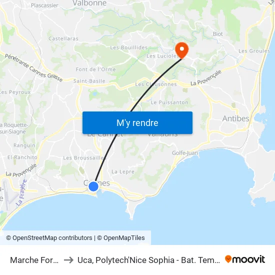 Marche Forville to Uca, Polytech'Nice Sophia - Bat. Templiers 1 map