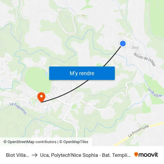 Biot Village to Uca, Polytech'Nice Sophia - Bat. Templiers 1 map