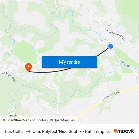 Les Colles to Uca, Polytech'Nice Sophia - Bat. Templiers 1 map