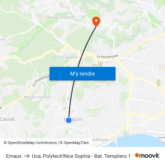 Emaux to Uca, Polytech'Nice Sophia - Bat. Templiers 1 map