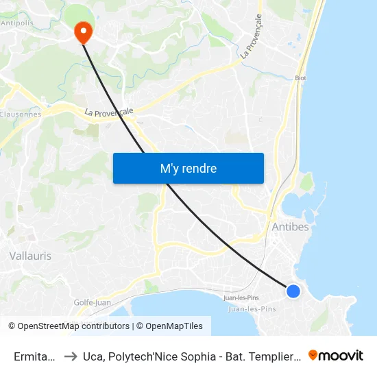 Ermitage to Uca, Polytech'Nice Sophia - Bat. Templiers 1 map