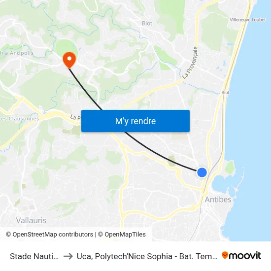 Stade Nautique to Uca, Polytech'Nice Sophia - Bat. Templiers 1 map
