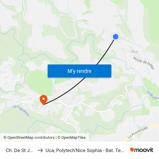Ch. De St Julien to Uca, Polytech'Nice Sophia - Bat. Templiers 1 map