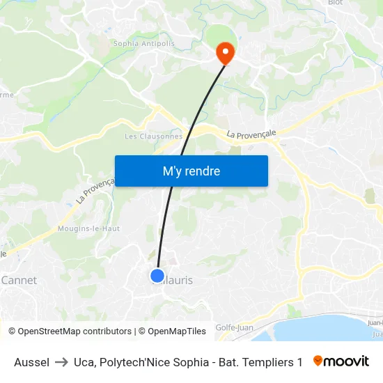 Aussel to Uca, Polytech'Nice Sophia - Bat. Templiers 1 map