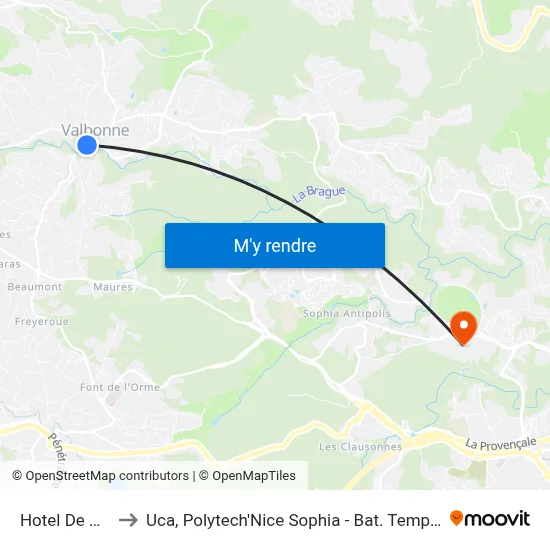 Hotel De Ville to Uca, Polytech'Nice Sophia - Bat. Templiers 1 map