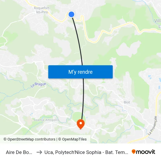 Aire De Boules to Uca, Polytech'Nice Sophia - Bat. Templiers 1 map