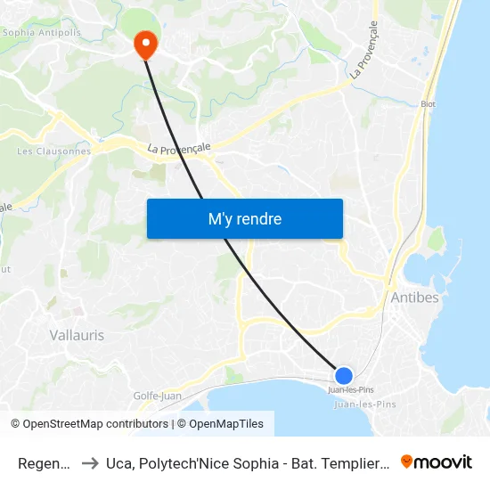 Regence to Uca, Polytech'Nice Sophia - Bat. Templiers 1 map