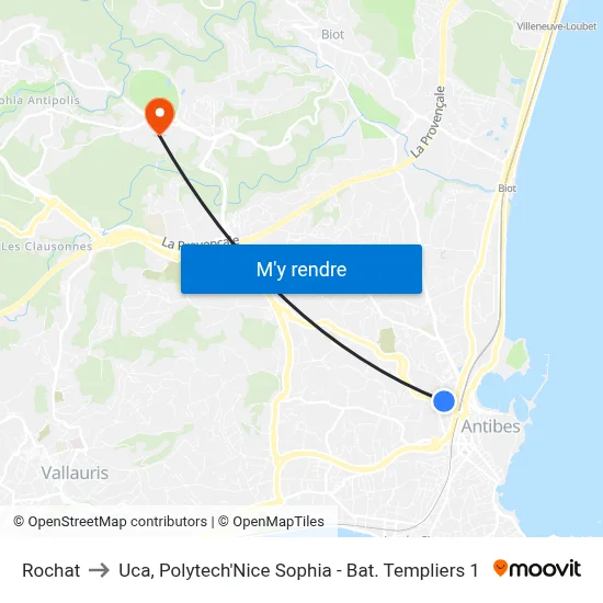 Rochat to Uca, Polytech'Nice Sophia - Bat. Templiers 1 map