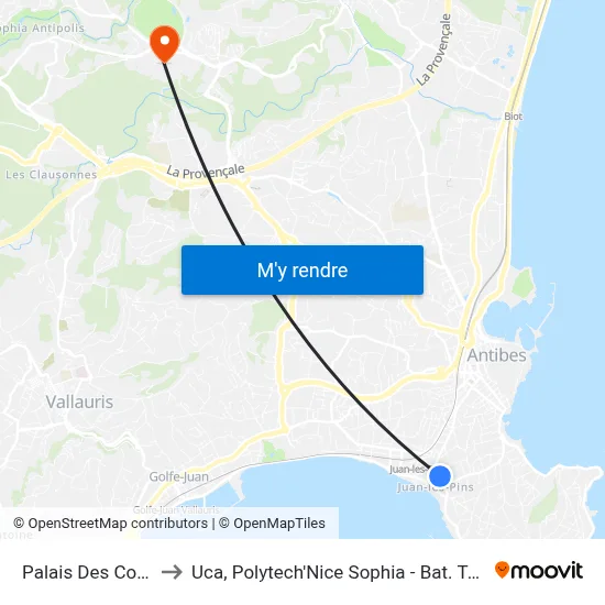 Palais Des Congres to Uca, Polytech'Nice Sophia - Bat. Templiers 1 map