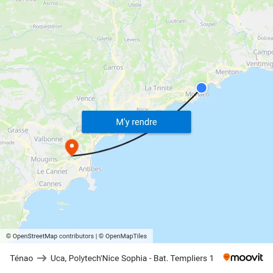 Ténao to Uca, Polytech'Nice Sophia - Bat. Templiers 1 map
