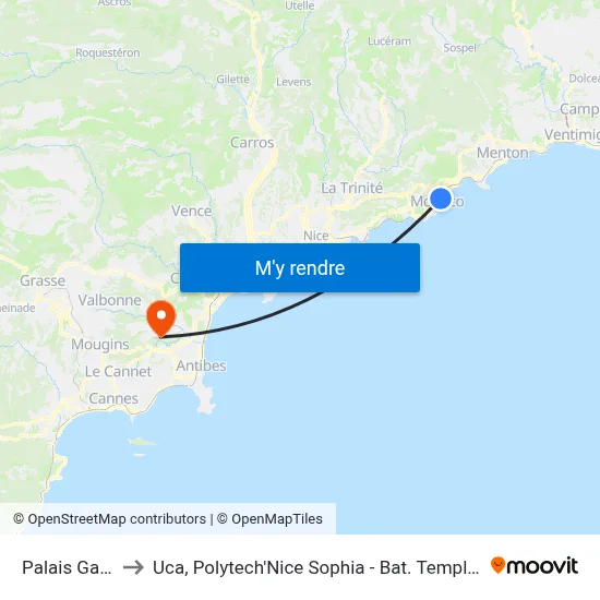 Palais Gallia to Uca, Polytech'Nice Sophia - Bat. Templiers 1 map