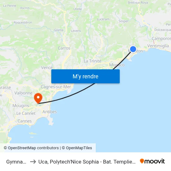 Gymnase to Uca, Polytech'Nice Sophia - Bat. Templiers 1 map