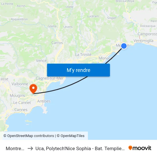 Montreux to Uca, Polytech'Nice Sophia - Bat. Templiers 1 map