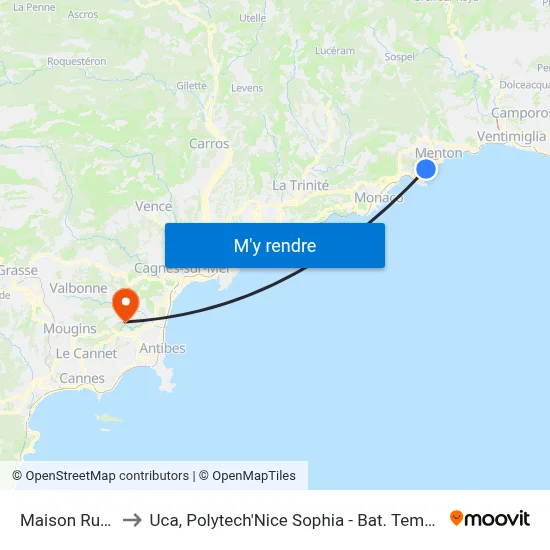 Maison Russe to Uca, Polytech'Nice Sophia - Bat. Templiers 1 map