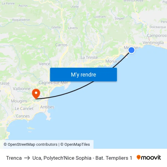 Trenca to Uca, Polytech'Nice Sophia - Bat. Templiers 1 map