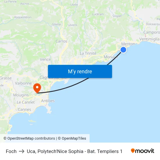 Foch to Uca, Polytech'Nice Sophia - Bat. Templiers 1 map