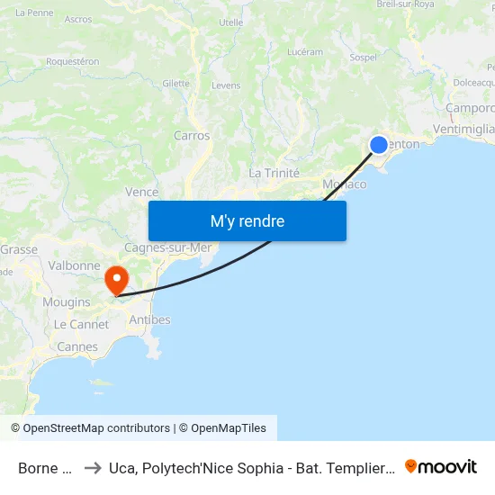 Borne 62 to Uca, Polytech'Nice Sophia - Bat. Templiers 1 map