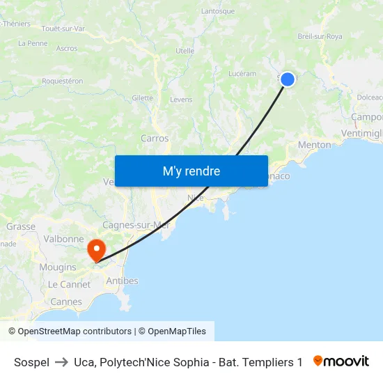 Sospel to Uca, Polytech'Nice Sophia - Bat. Templiers 1 map