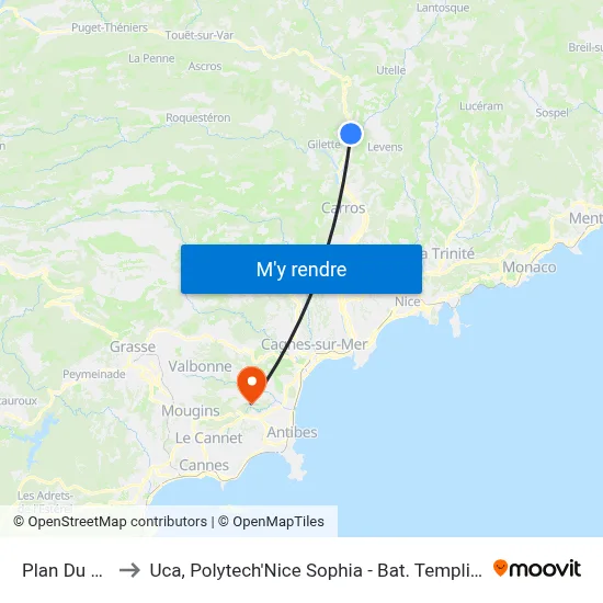 Plan Du Var to Uca, Polytech'Nice Sophia - Bat. Templiers 1 map
